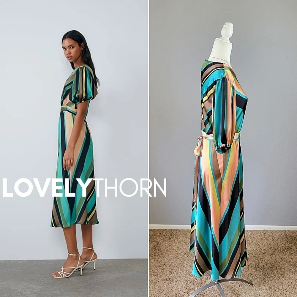 ZARA // fashion blogger fave chevron print satin effect midi dress - Picture 5 of 16